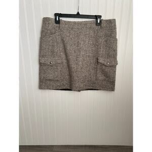 Eddie Bauer Tweed Skirt Women's 14 Tan Gray Wool Blend Lined, Outdoor